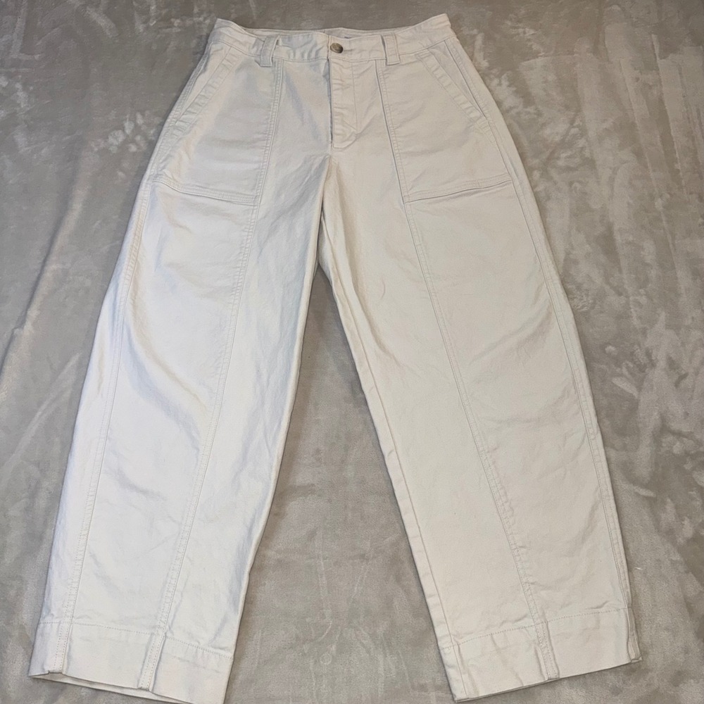 Old Navy Womens High-Rise Barrel Leg Pants Off-White Cream Utility Size 6